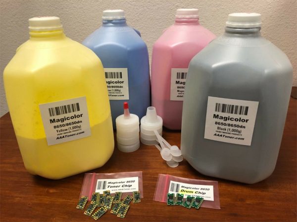 (Total 4,000g) BULK Toner Refill for Konica Minolta MagiColor 8650, 8650DN + 12 Toner Chip + 4 Drum Chip