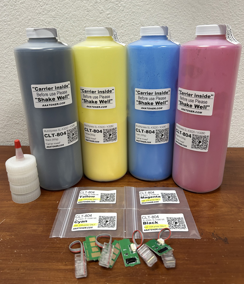 4 Toner Refill for Samsung MultiXpress X3220, X3280, SL-X3220, SL-X3280 NR (804, CLT-804) + 4 Chips
