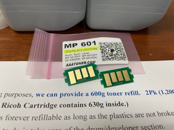 (600g x 2) Toner Refill for Ricoh, Savin, Lanier MP 501SPF, MP 601SPF, SP 5310DN, SP 5300DN (MP 601, MP 501, 407823) + 2 Chips - Image 4