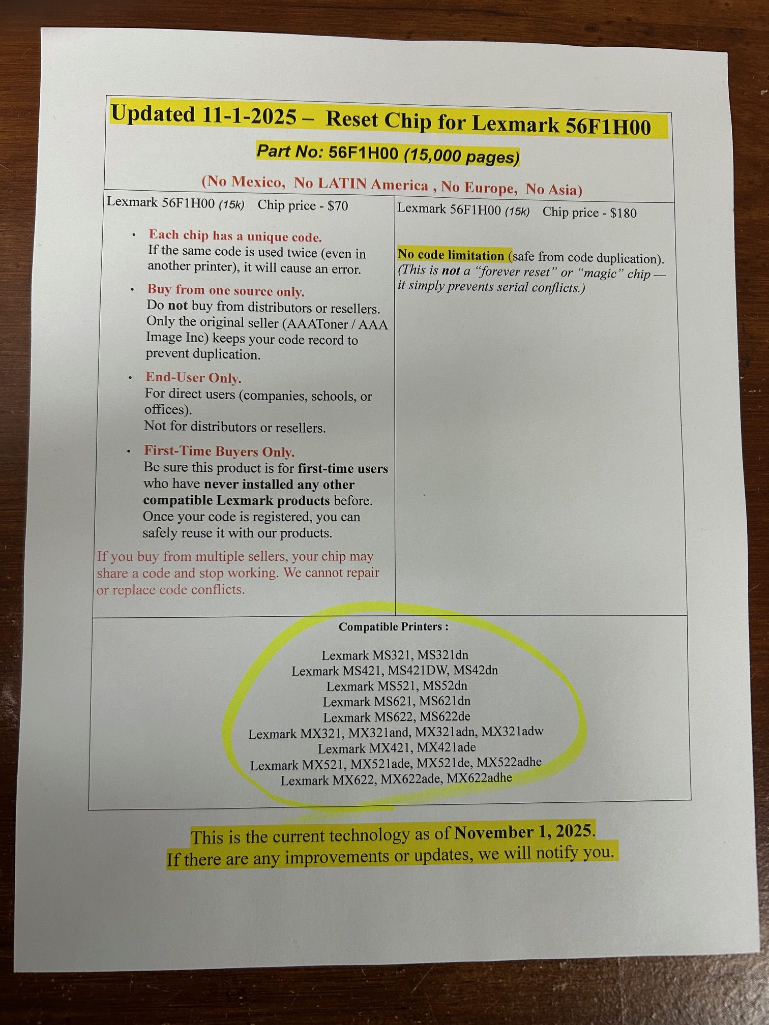 56F1H00 High Yield Toner Chip for Lexmark MS321, MS421, MS521, MS621, MS622, MX321, MX421, MX521, MX622 (15k) - Image 2