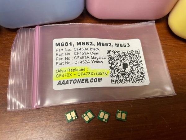 (245g/180g) 4 Toner Refill for HP CF450A, CF451A, CF452A, CF453A, Enterprise M652, M681, M653, M681, M682 (655A) + 4 Chips - Image 3