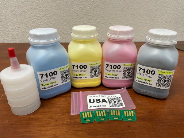 (80g x 4) Glossy Toner Refill for Xerox Phaser 7100, 7100N,  Tabloid, 7100DN + 4 Chips