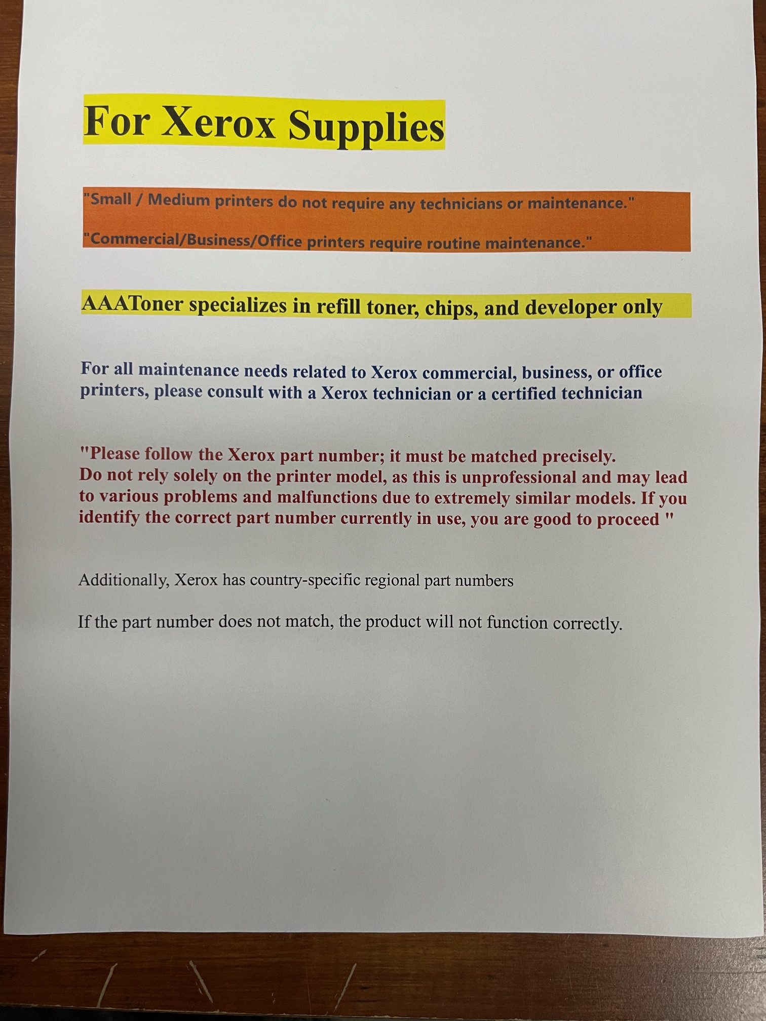For Xerox supplies