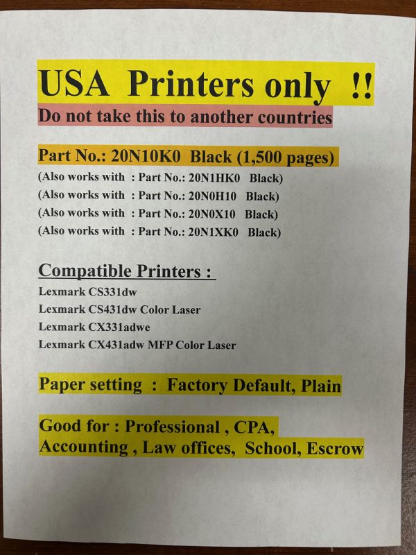 MICR (Check Color) for Lexmark CS331, CS331dw, CX331adwe, CS431, CS431dw, CX431, CX431adw Color printer Toner Cartridge for (Ready to use) - Image 2
