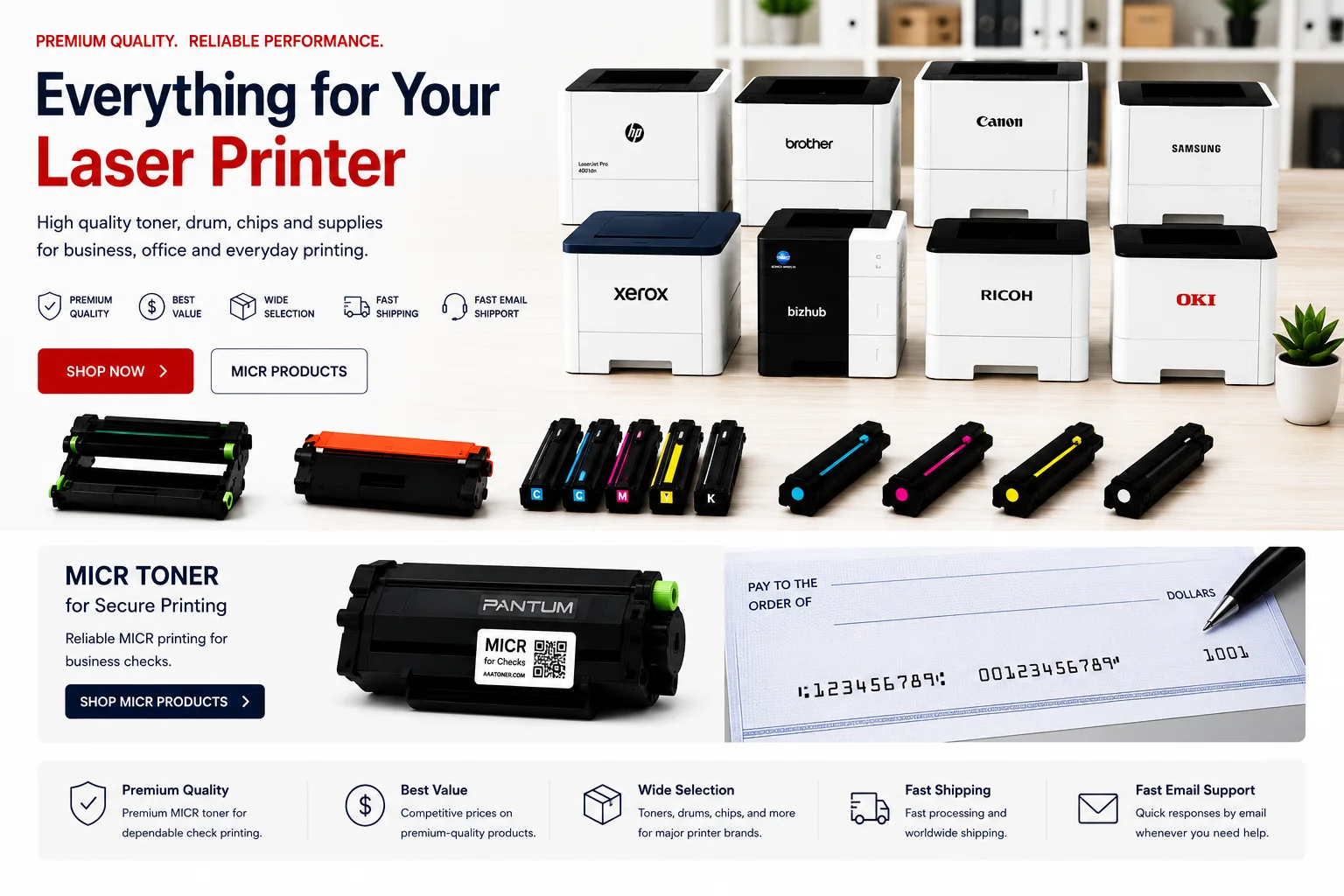 AAATONER, MICR TONER, TONER CHIP . PRINTER SUPPLIES, DRUM CARTRIDGE
